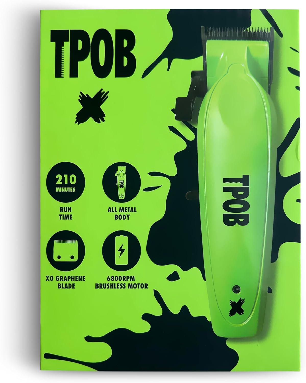 TPOB X Digital Brushless 6800rpm Metal Professional Hair Clippers for Men, XO Combination Fade/Taper Blade Cordless Rechargeable Clippers (X Clipper Green)