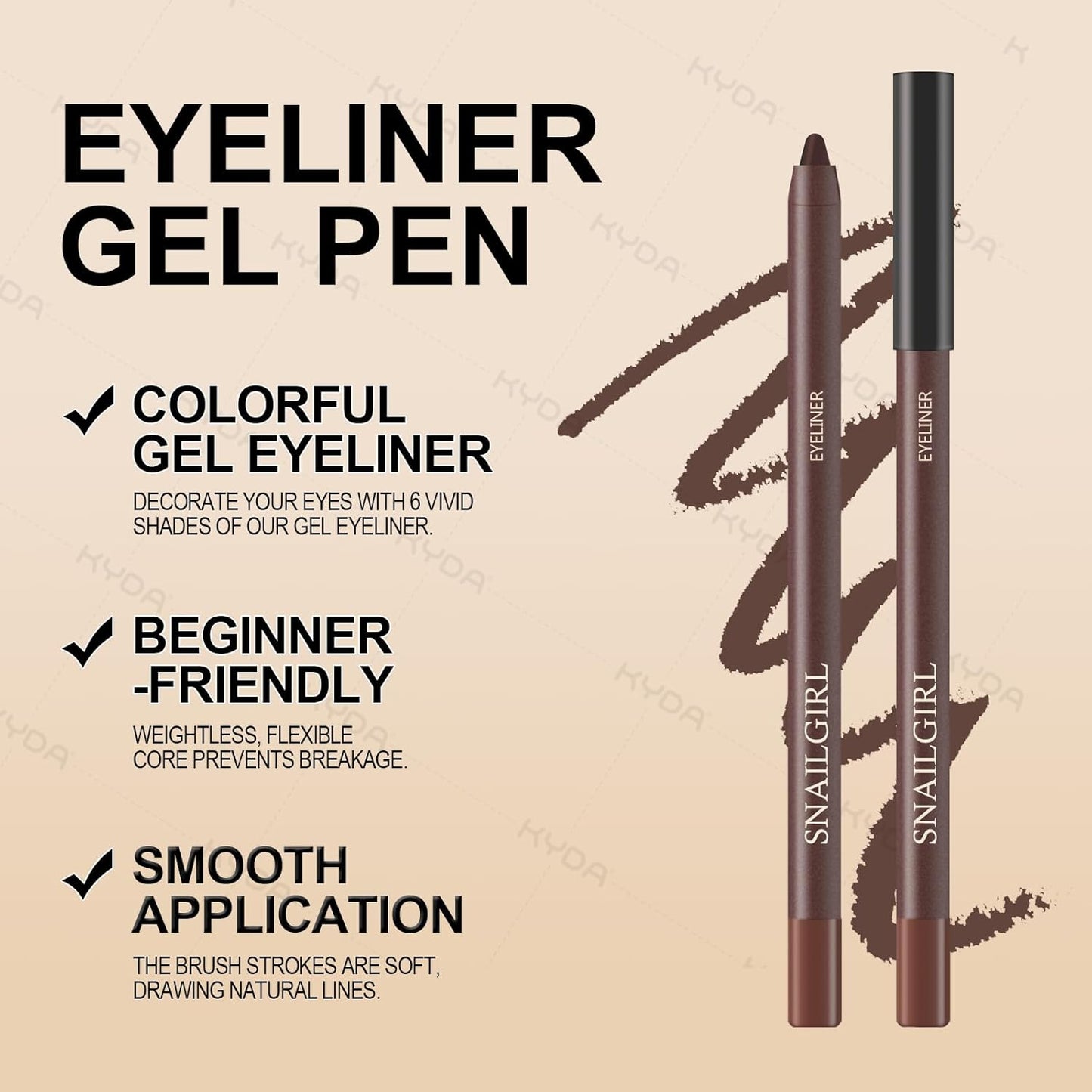 KYDA 2 Pcs Chocolate Gel Eyeliner Pencil, Smooth Creamy Matte Gel Eyeliner with Sharpener, Multi-Use Sharpenable Eye Liner, Lasting Waterproof Smudge Proof, High Pigmented Waterline Eyes Makeup Pen