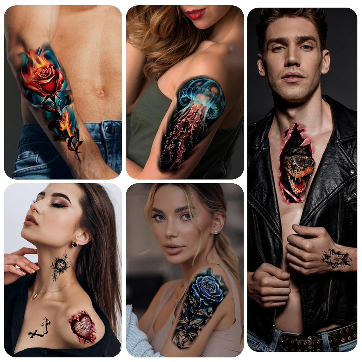 77 Sheets 3D Temporary Tattoo for Men Women, Temp Lion Tiger Dragon Spider Scorpion Snake Jellyfish Rose Tattoo Stickers for Adult Neck Arm, Flower Bow Whale Eagle for Boys Girls Party Suppply