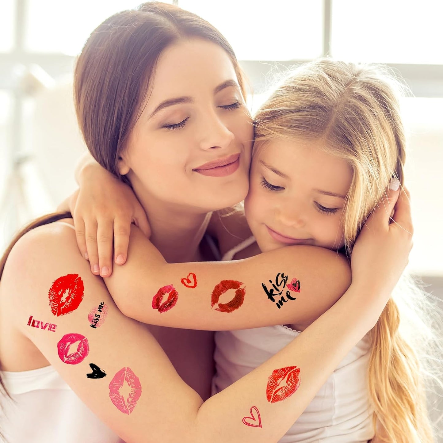 8Sheets Valentine's Day Kiss Tattoos Temporary Red Lips Fake Tattoos Self-adhesive Waterproof Stickers for Adult Women Girls Face Body Decoration