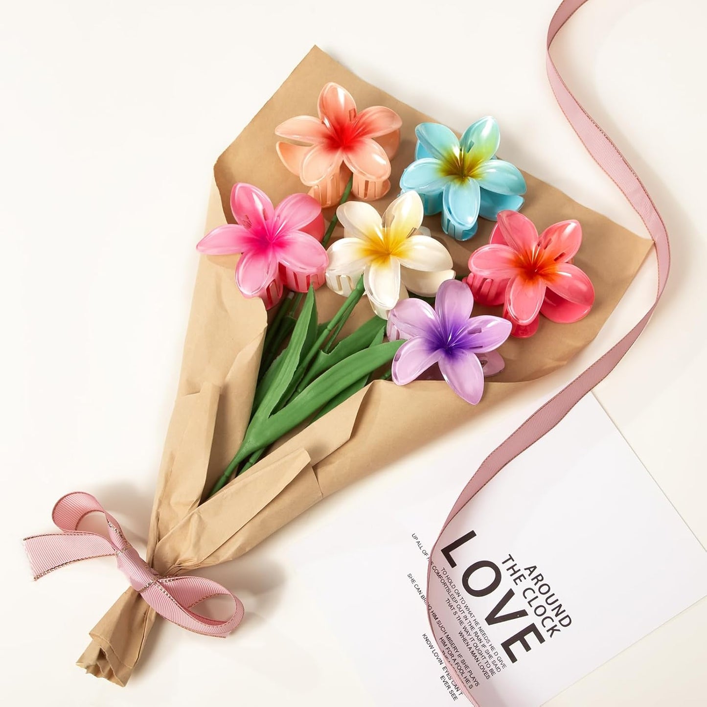 6 Pack Flower Hair Claw Clips for Women, Hawaiian Hibiscus Hair Clips, Cute Hair Accessories, Gifts for Women Girls