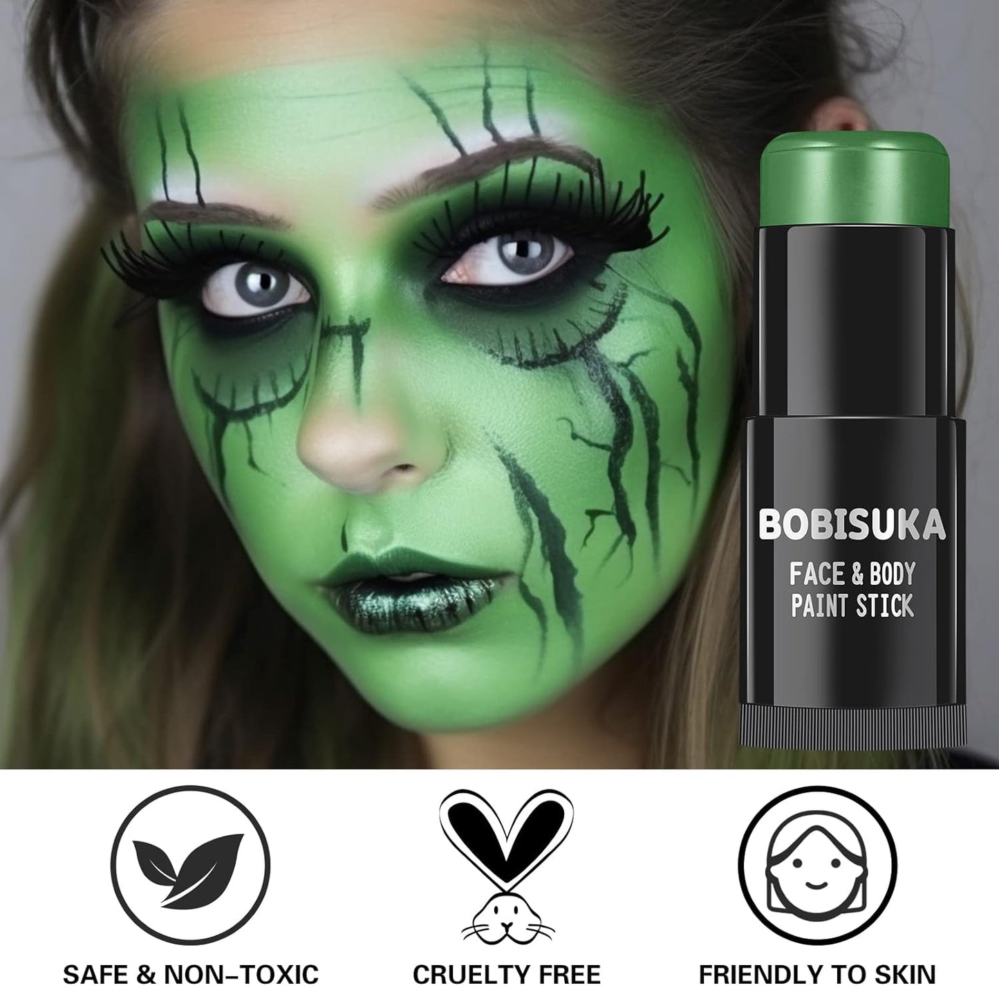 BOBISUKA Green Face Paint Stick, Waterproof Dark Green Eye Black Body Paint Sticks for Sports, Painting Kit for Halloween Makeup Zombie Witch Camo Hulk Cosplay Special Effects SFX Costume