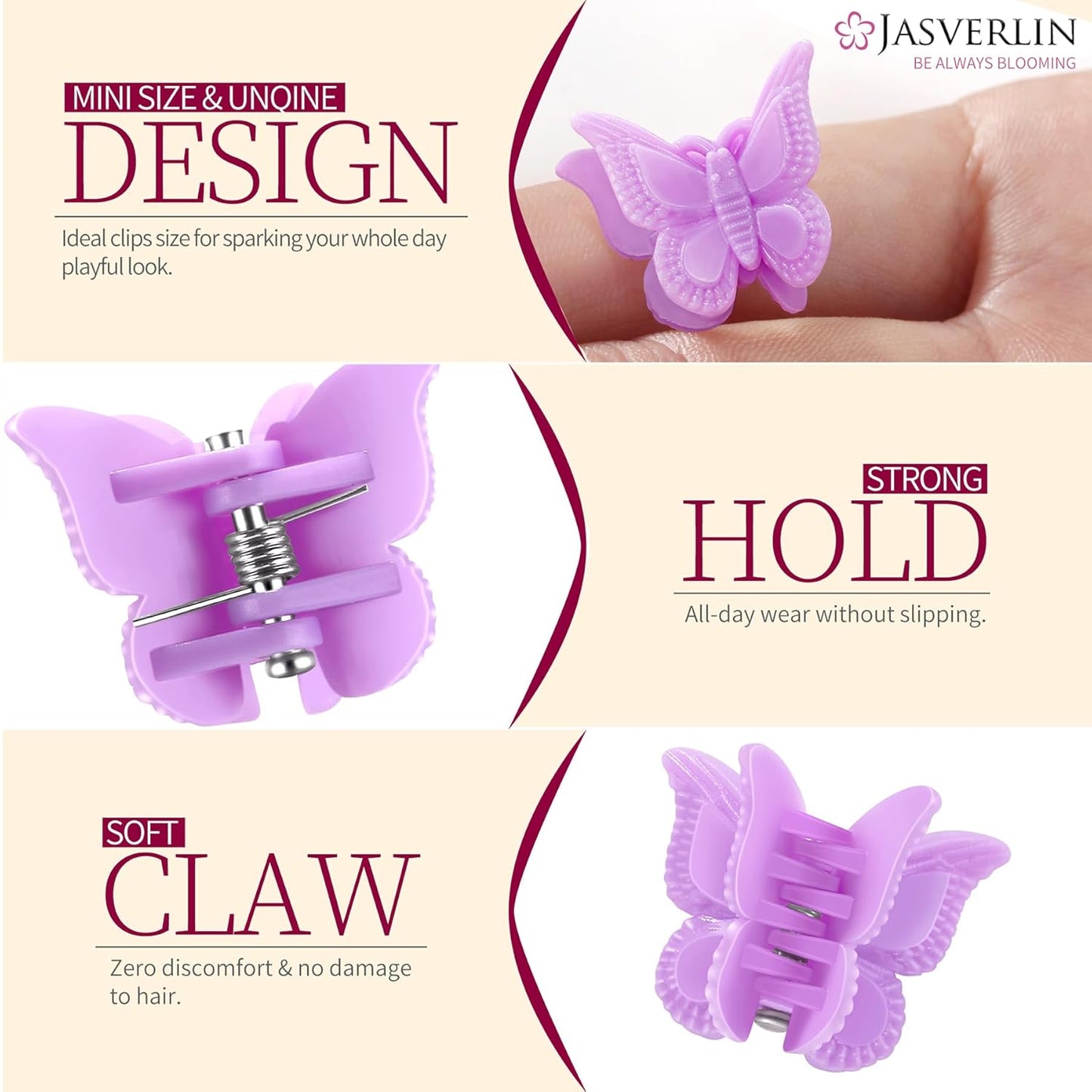 50 Pcs Butterfly Clips for Hair, Cute 90s Y2K Butterflies Mini Hair Claws Clips for Girls Hair Accessories Small, Colorful Pastel 10 Colors, 5 of each color (Vivid Spectrum)