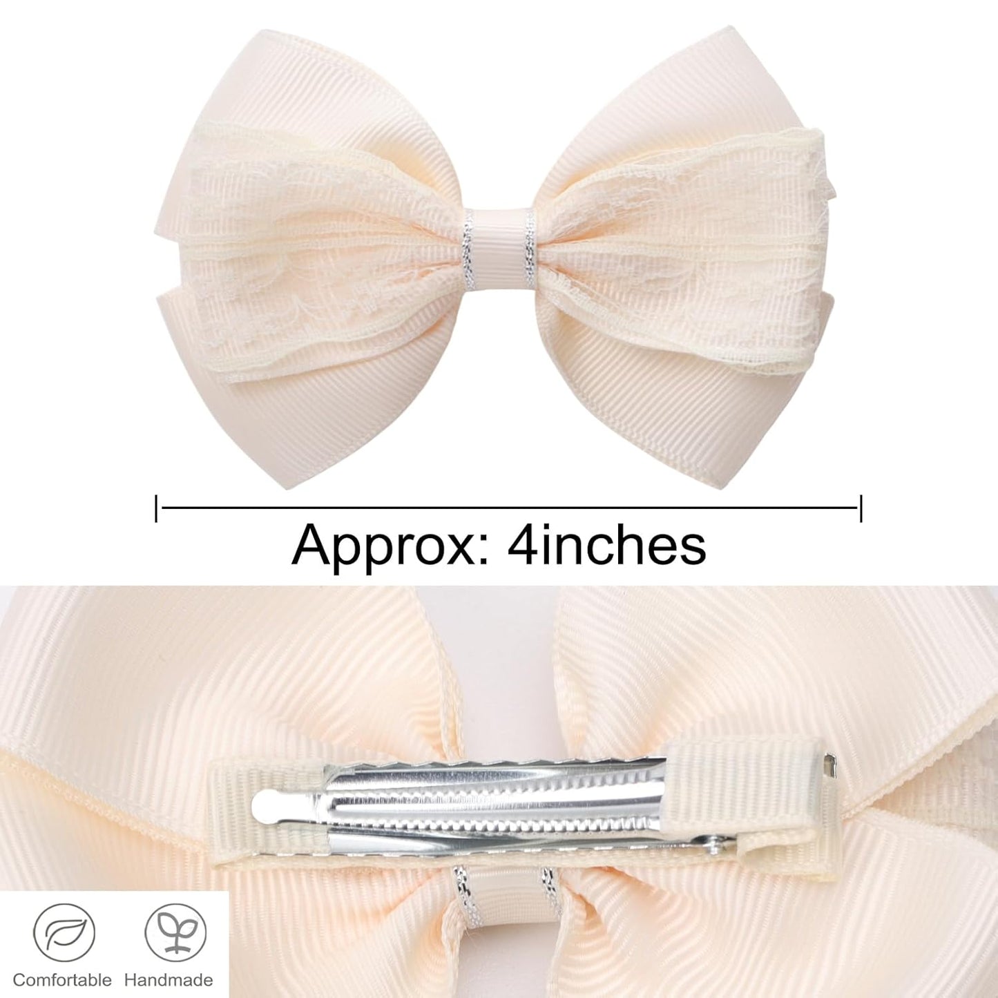 4-Inch Hair Bows Alligator Clips Delicate Lace Hair Accessories for Girls, Toddler, Kids and Women Daily Dress Up Birthday Wedding Christmas Occasions- Set of 2 (Yellow)