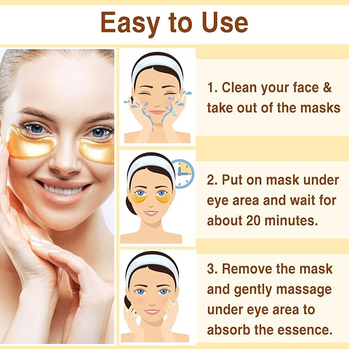 30Pcs Under Eye Collagen Patches, Moisturizing 24K Gold Eye Mask, Eye Patches for Puffy Eyes and Dark Circles, Under Eye Mask for Reducing Eye Bags, Wrinkles, Skincare Treatment for Women & Men