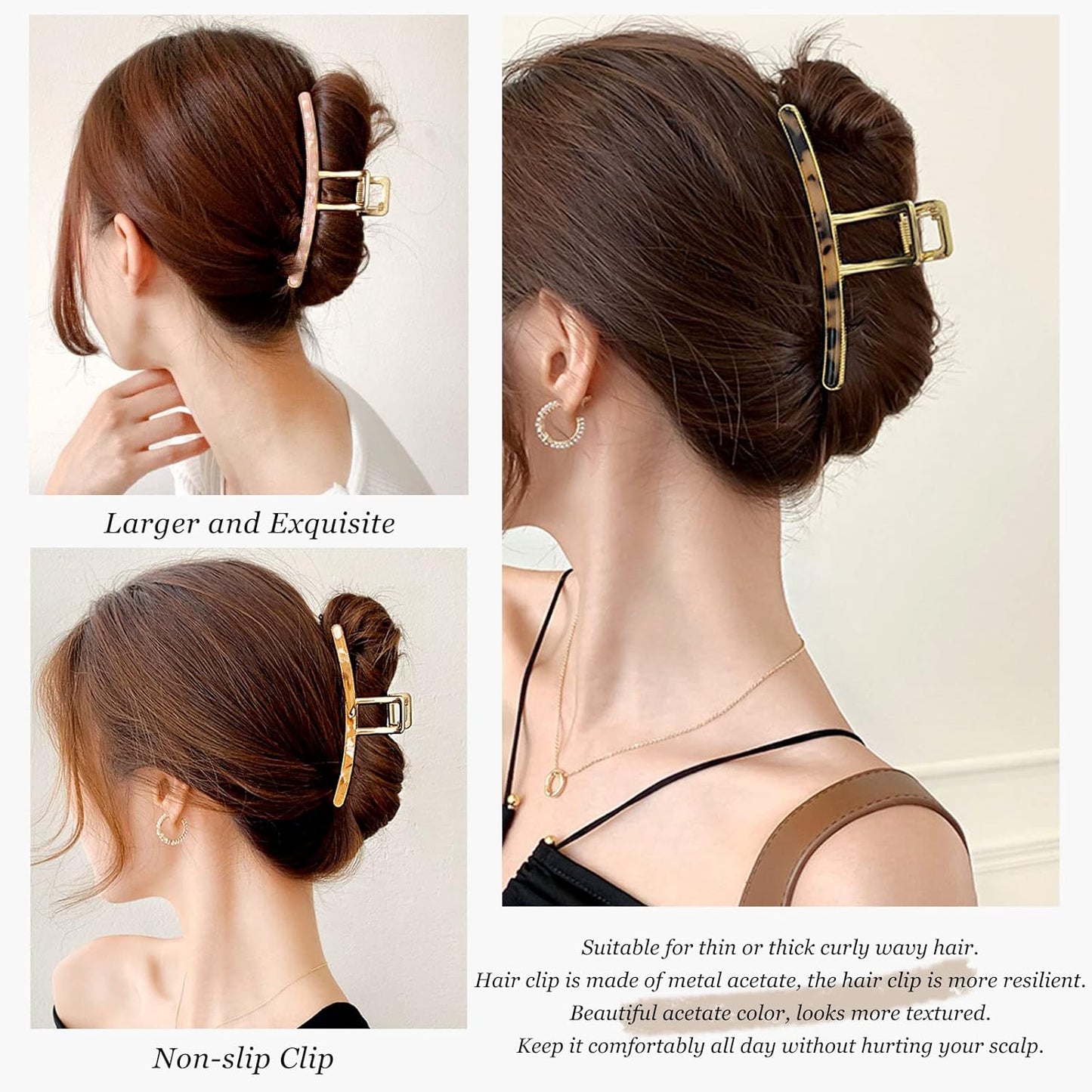 FAELBATY Big Butterfly Hair Claw Clips for Women - 4.7" Acetate and Metal Hair Accessories for Long, Thick Hair (3 Pcs)