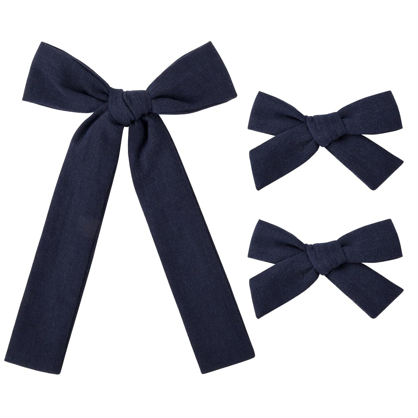 DEEKA Navy Cotton Linen Hair Bows 2 Sizes 5"&3.5" Soft Hair Bow set for Toddler Girls Long Ponytail Knot Bows Alligator Clip Hair Accessories for Little School Girls (Navy)