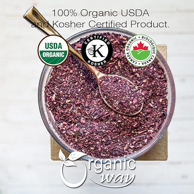 Organic Way Dried Hibiscus Flower Cut & Sifted (Hibiscus rosa-sinensis) | Herbal Tea - Organic & Kosher Certified | Raw, Vegan, Non GMO & Gluten Free | USDA Certified | Origin - India (1LBS / 16Oz)