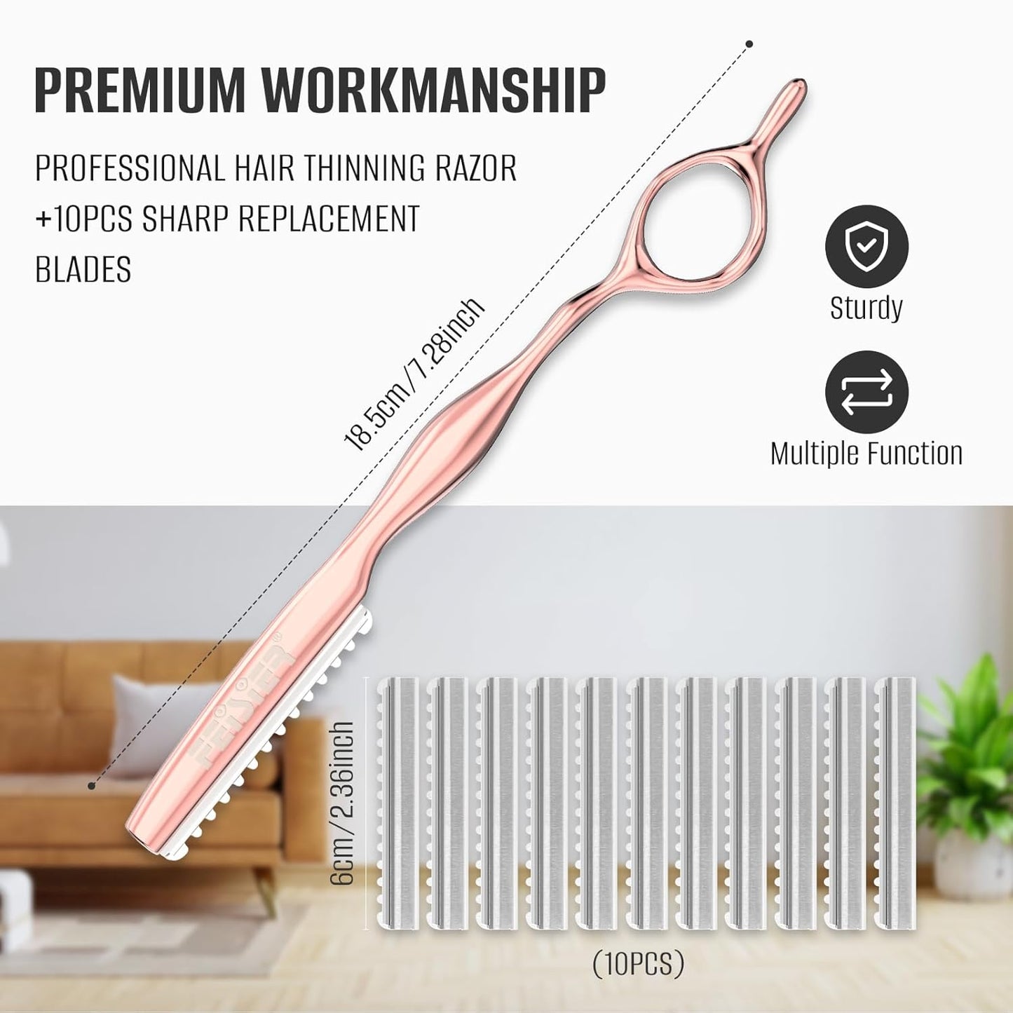 Hair Razors for Cutting Hair, Professional Hair Styling Texturizing Razor, Stainless Steel Hair Thinning Razor Kit with 10 Replacement Blades, Premium Hair Cutting Tool for Salon and Home