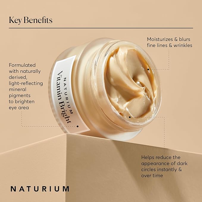 Naturium Vitamin Bright Illuminating Eye Cream, Under Eye Repair Cream for Dark Circles, with Vitamin K, Phyto-Complex, & Mineral Pigments, Light/Medium, 0.5 oz
