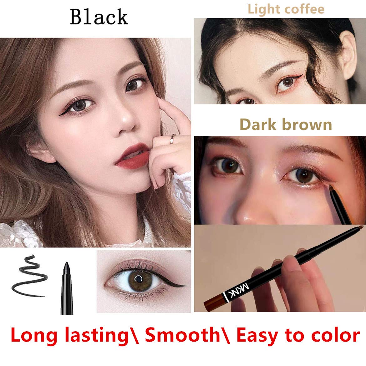 Go Ho Black,Light Brown,Dark Brown Eyeliner Pencils,6 Pack Gel Eye Liner Makeup Pencil,High Pigment Smooth Eyeliner Stick,Soft Easy to Color Eye Liner Pen