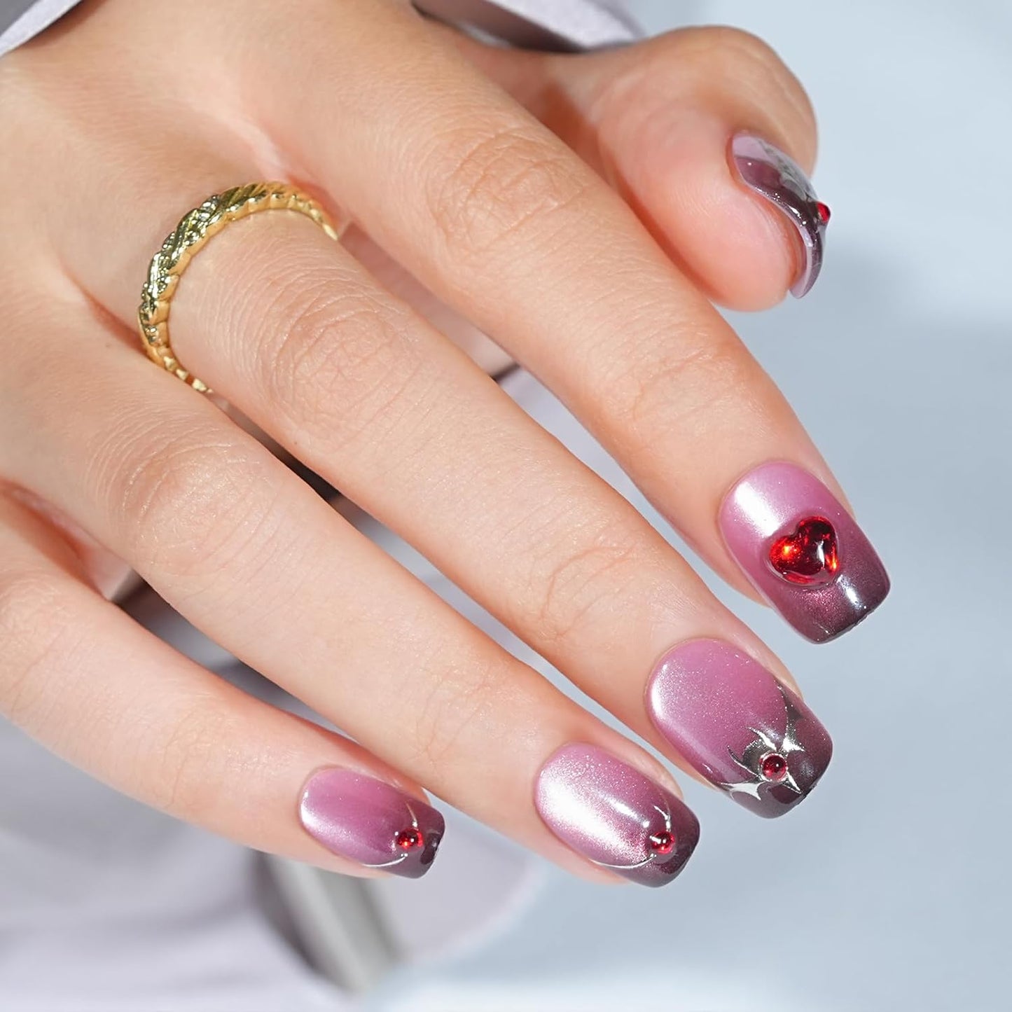 Halloween Press On Nails Short - Moonfang Glow, French Tip Press On Fake Nails Acrylic Square Halloween Nails Press on with Nail Glue, Stick On Vampire Nails in 16 Sizes - 32 PCS Soft Gel Kit