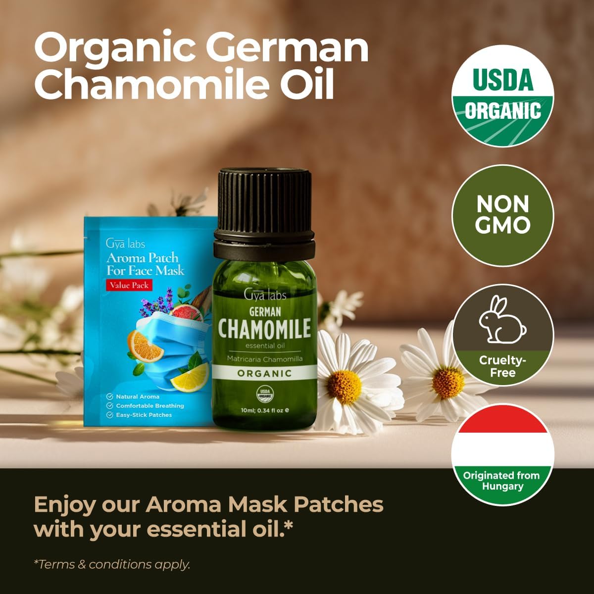 Gya Labs Organic German Chamomile Essential Oil - 0.34 Fl Oz - for Skin, Hair, Diffuser, Aromatherapy, DIY Candle Making Scents