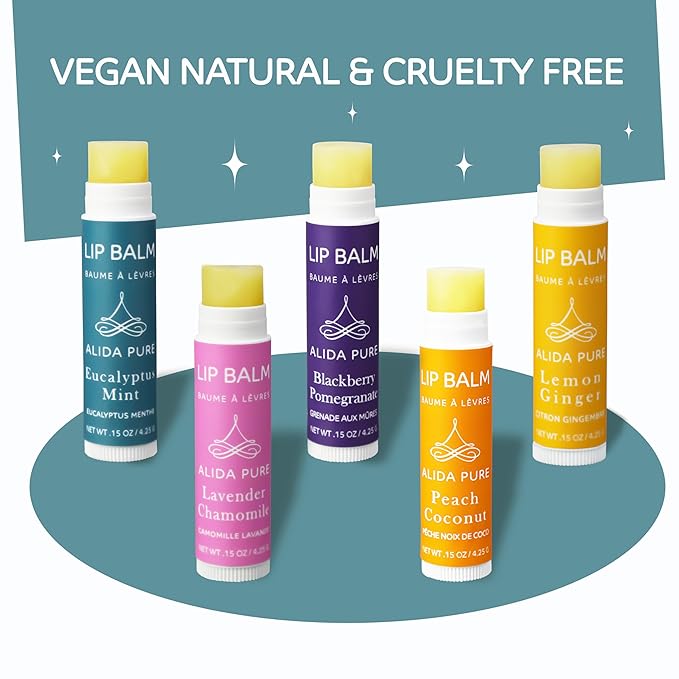 Duet Lip Balm Collection, Vegan Lip Balm Set, Beeswax Free, with Avocado Oil, Organic Jojoba Oil, and Vitamin E, Natural Moisturizer for Dry, Chapped Lips, 5 Tube Set