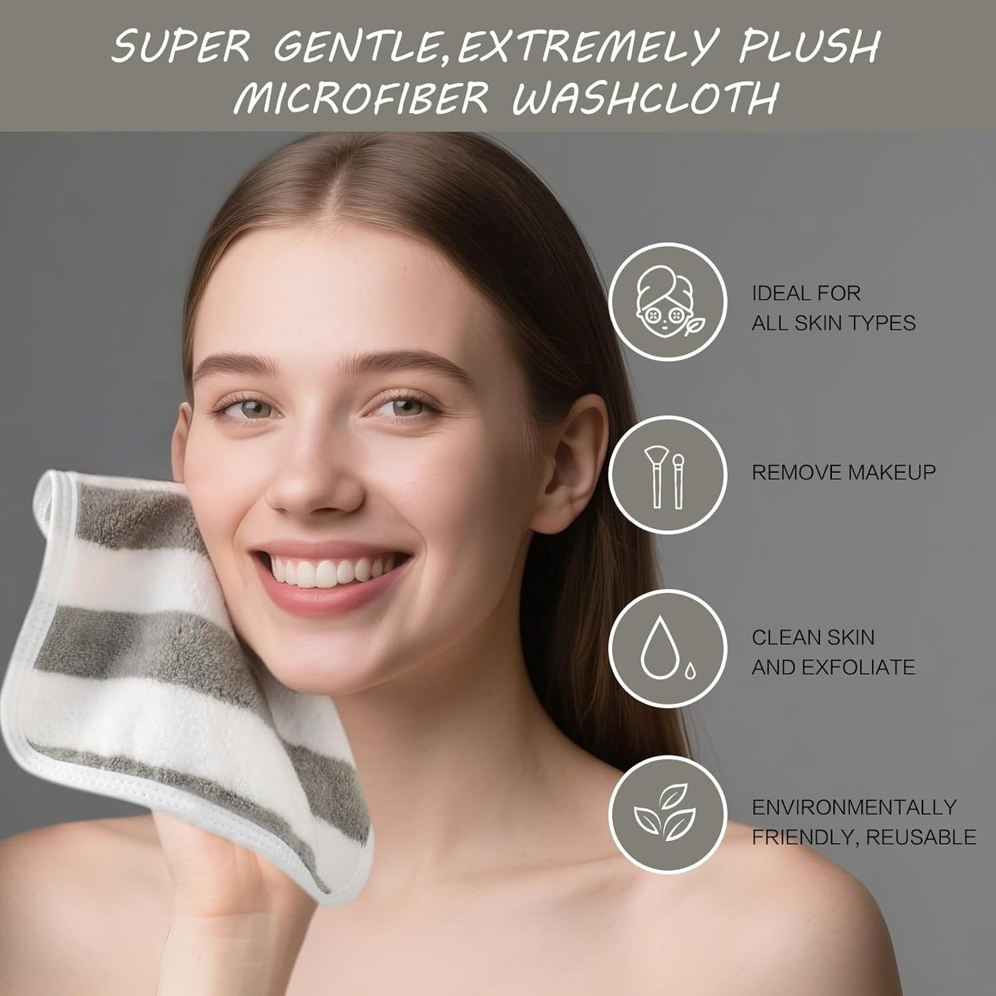 SINLAND Microfiber Facial Cloths Fast Drying Washcloth 8inch x 8inch Absorbent Face Wash Cloth Soft Makeup Remover Cloths