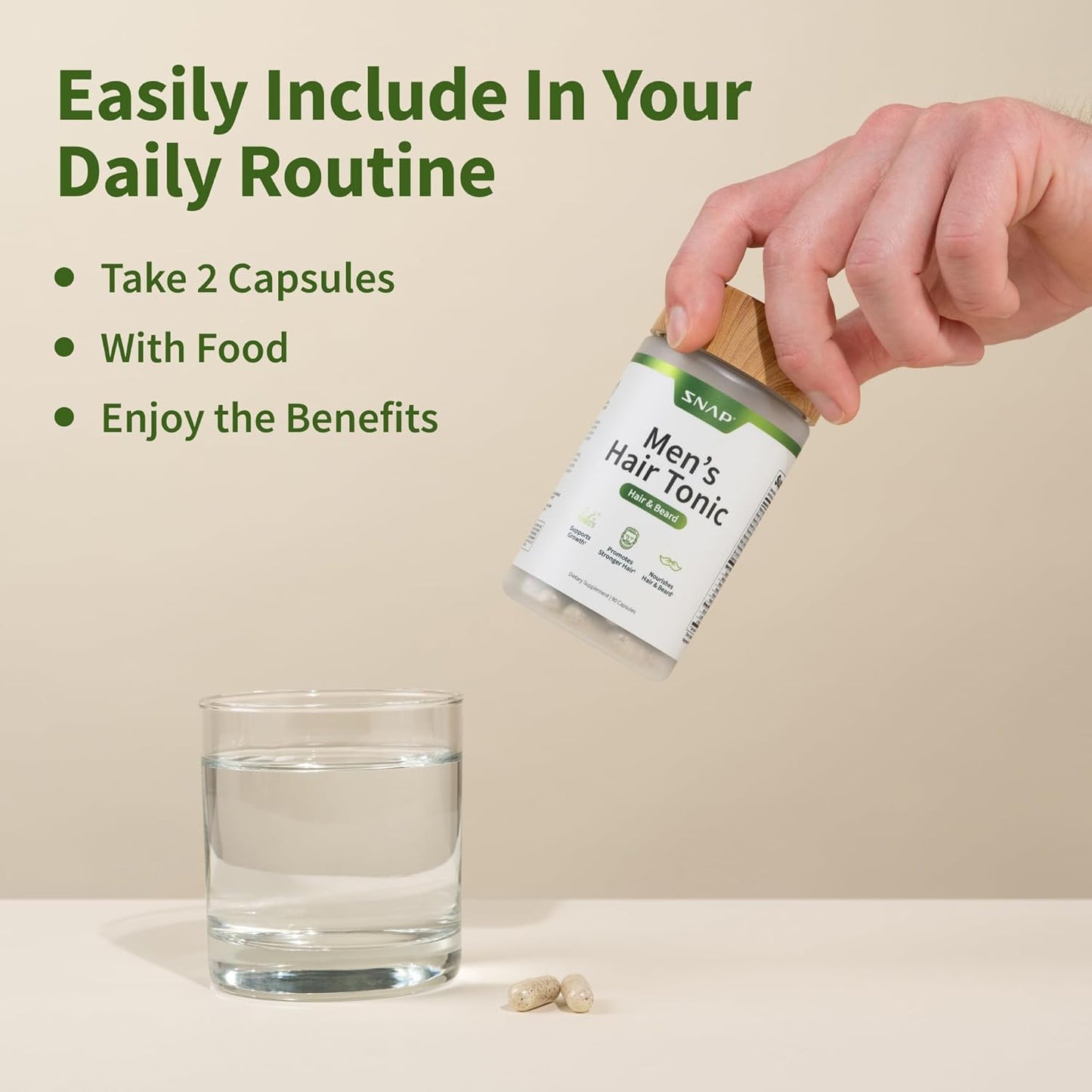 Snap Supplements Hair Growth Supplement for Men, Promotes Hair Regrowth and Fuller Beard, Hair Growth Vitamins for Men, Biotin, Kelp, Bamboo, 90 Capsules