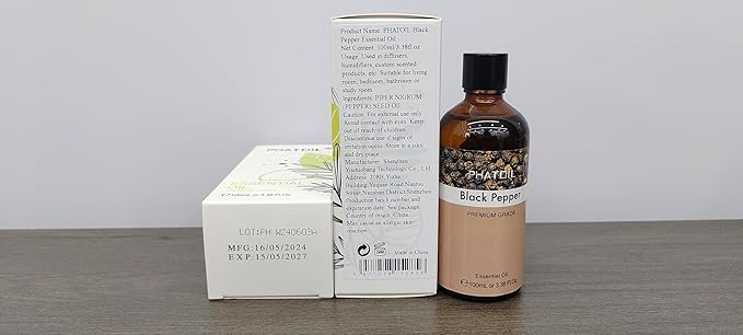 Black Pepper 3.38fl.oz Essential Oil, PHATOIL Pure Aromatherapy Oils for Diffuser, Humidifier, Perfect for DIY Soap, Candle, Bath Bombs Making(100ml)