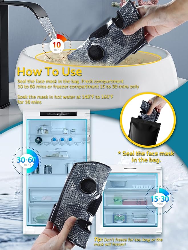 Ice Mask Frozen Rubber Ice Face Masks Puffy Eye Face Depuffer Black Cold Cooling after Surgery Freezable Chill Ice Pack Full Face Mask Facial Skin Cool Care Women Men Beauty Tool