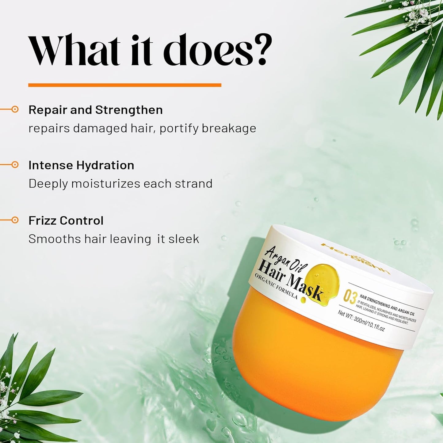 Herbishh Argan oil Hair Mask, Deep Conditioning Moisturizer for Dry & Damaged Hair, Hydrating Repair Treatment, With Coconut & Avocado oil for Curly, Frizzy and Color Treated Hair 10.1 fl.oz