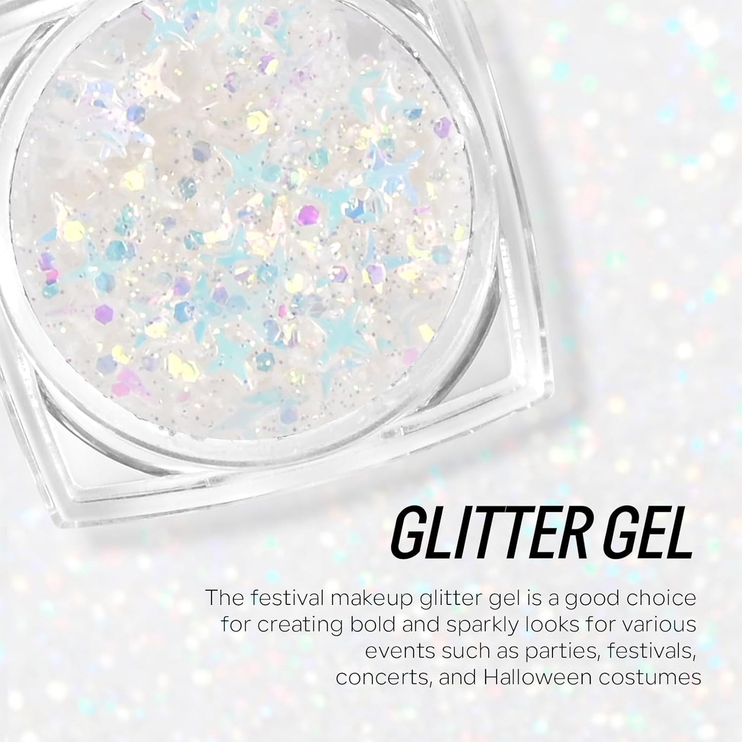 Clear White Face Body Hair Glitter Gel, Party Concerts Face Paint Mermaid Holographic Chunky Festival Rave Accessories Glitter Makeup, 6 Kinds of Sparkling Sequins for Hair Nail Eye Lip Body