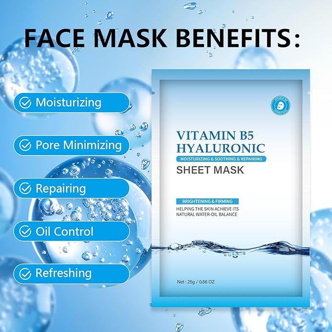 IREV Hydrating Face Masks Skincare, Moisturizing Facial Sheet Mask Skin care for Dry, Oily, Sensitive Skin,B5 Hyaluronic Acid Face Mask, Christmas Gifts for Women 10 Pack