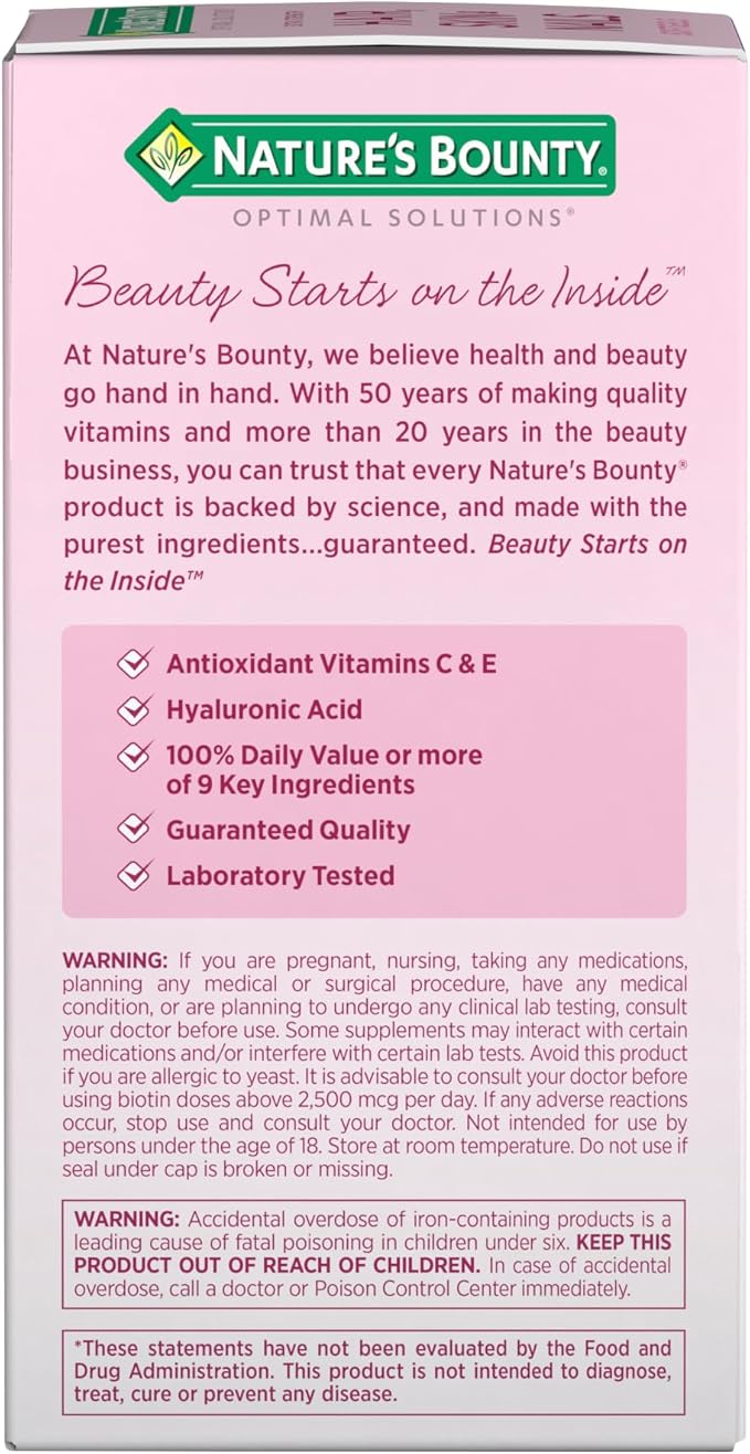 Nature's Bounty Advanced Hair, Skin & Nails, Argan-Infused Vitamin Supplement with Biotin and Hyaluronic Acid, 150 Rapid Release Softgels, 50 Total Servings