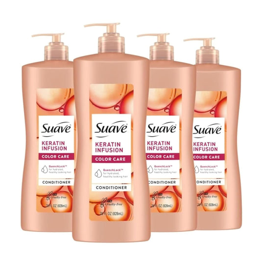 Suave Professionals Color Care Conditioner for Color-Treated and Frizzy Hair Keratin Infusion Hair Conditioner with 48-hour Frizz Control 28 oz, Pack of 4
