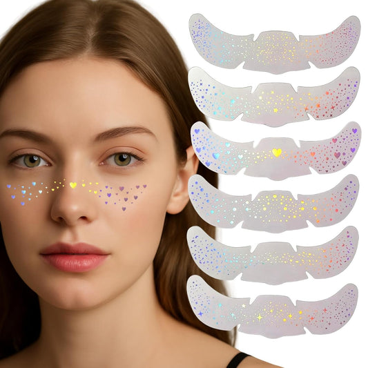 6Pack Holographic Multichrome Glitter Freckles Face Tattoo,Waterproof Sparkle Face Glitter Makeup Patches,Temporary Faces Speckles for Women.