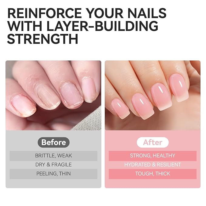 Nail Strengthener Protein for Damaged Nails: Pink 6 in 1 Natural Nail Hardener Extra Strong and Growth - Long Lasting Repair for Damaged Nails - Growth Oil for Salon Home Daily Work