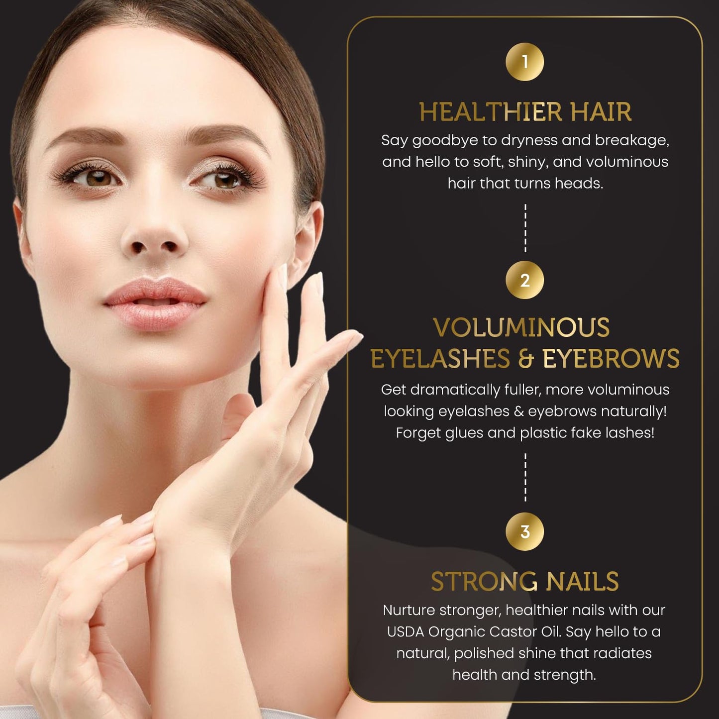 Organic Castor Oil, Cold Pressed, Glass Bottle, USDA Certified Premium Organic, Unrefined, Hexane Free, for Hair Growth, Radiant Skin, Eyebrows, Lashes and Fuller Hair, 16.9 oz w/ Pump (Made in USA)