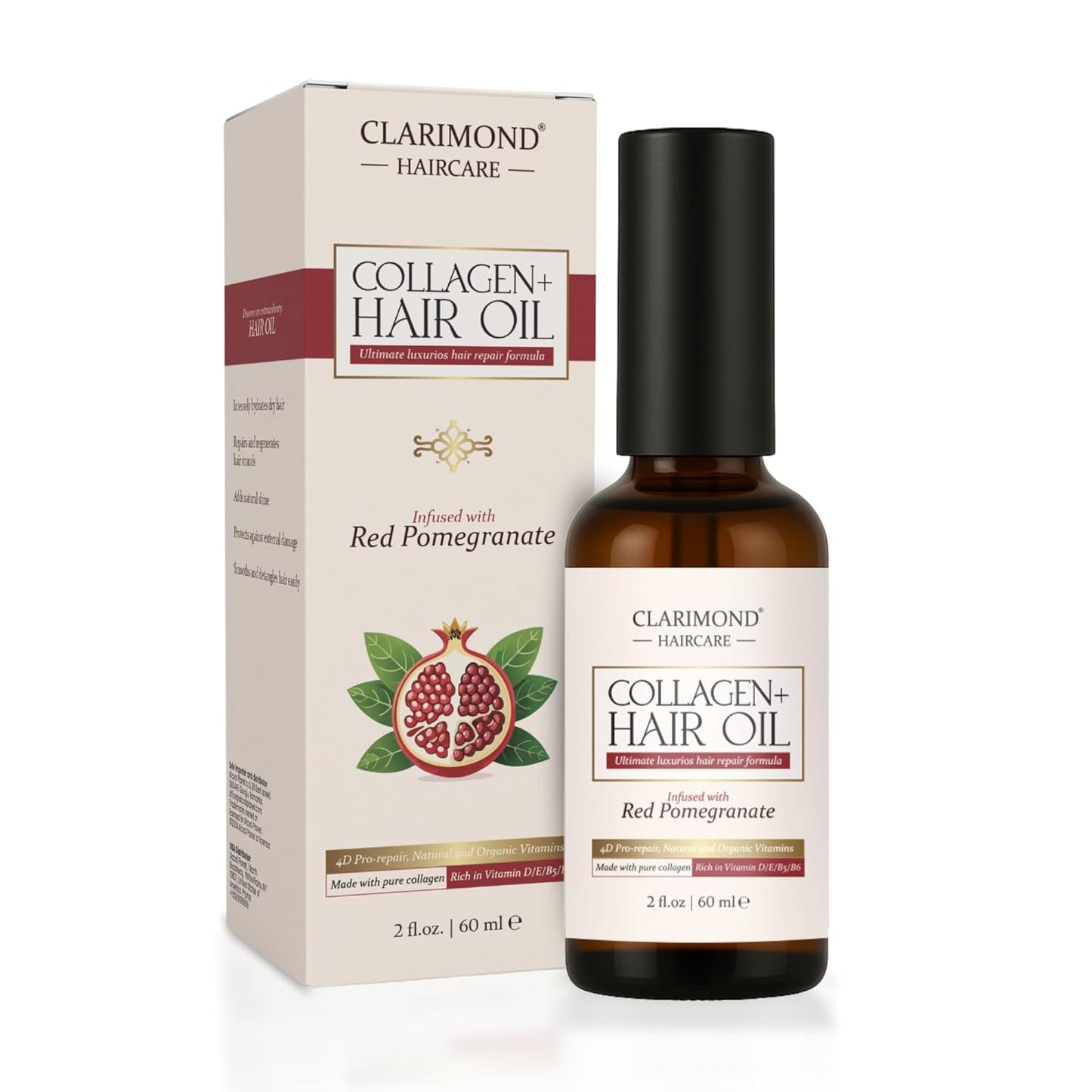 CLARIMOND Collagen Booster Hair & Skin Oil | Vitamin E Hair Oil with Collagen for Women | Growth Serum with Vitamins for Curly, Thick, or Fine Texture | Paraben & Sulfate Free | Natural Ingredients
