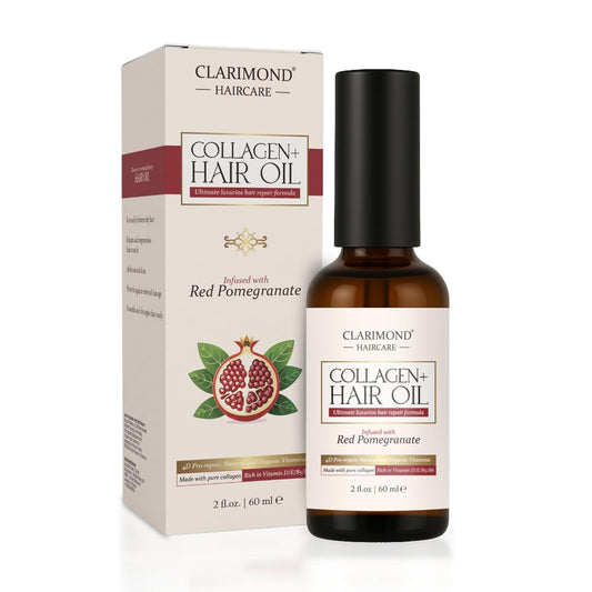 CLARIMOND Collagen Booster Hair & Skin Oil | Vitamin E Hair Oil with Collagen for Women | Growth Serum with Vitamins for Curly, Thick, or Fine Texture | Paraben & Sulfate Free | Natural Ingredients