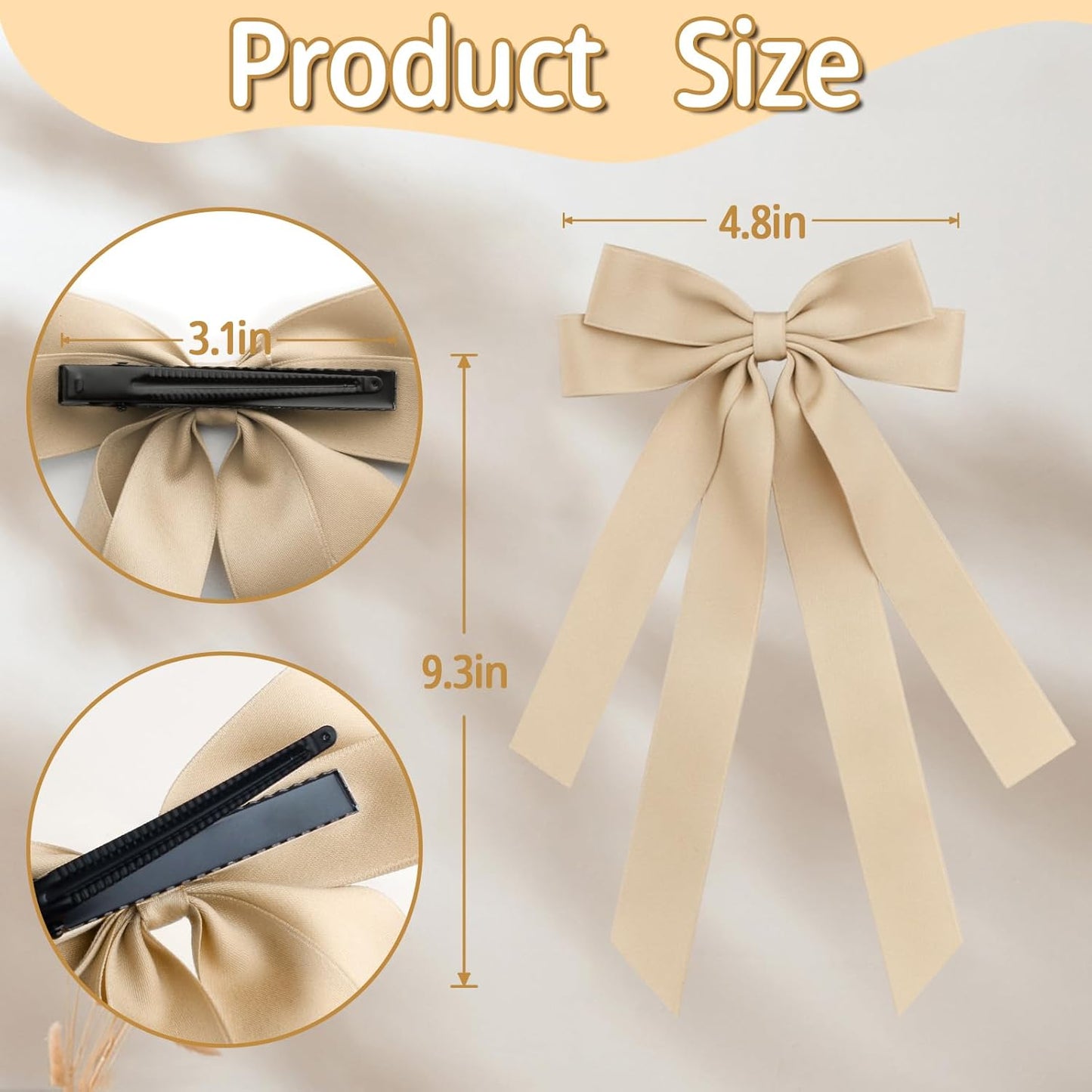 Bow Hair Clips 2PCS Set for Women and Girls - Black White Ribbon Bows for Hair, with Long Tail, Alligator Clip (Green & Khaki)