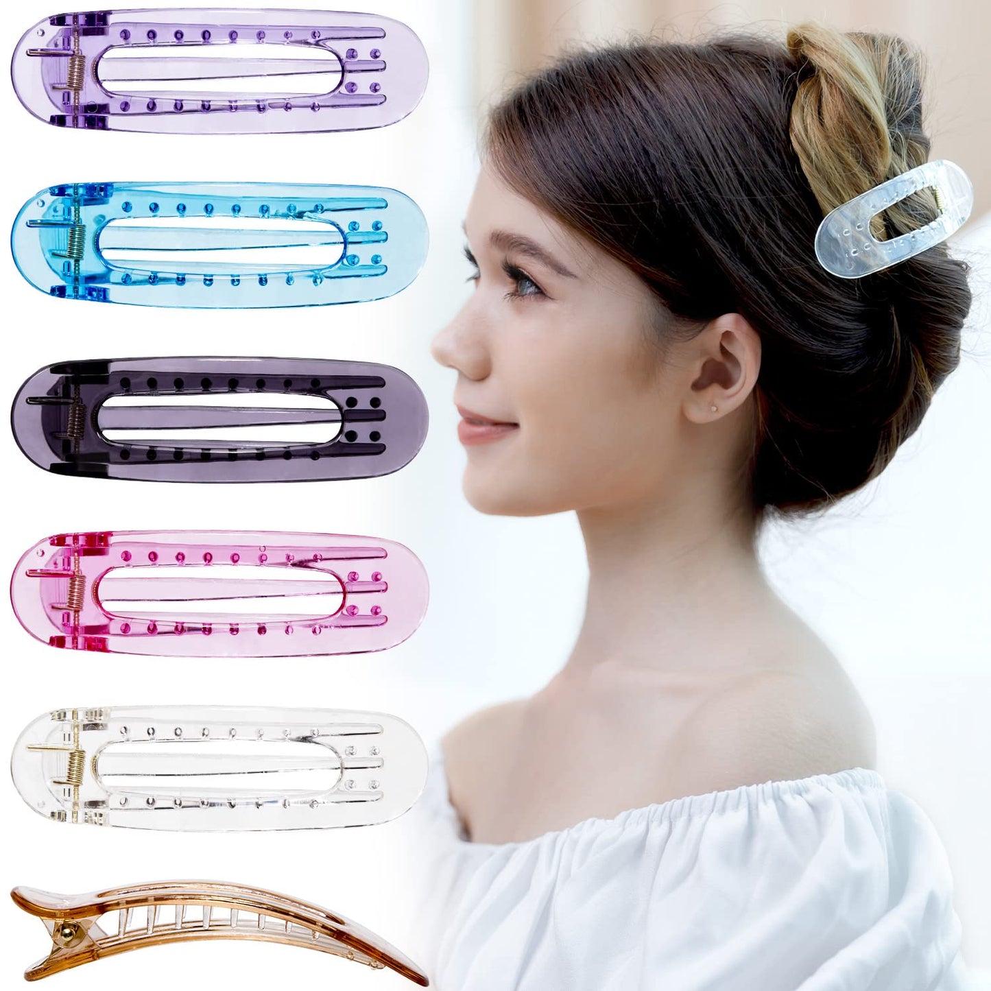 RC ROCHE 6 Pcs Flat Claw Hair Clips for Women Lay Down Barrettes No Crease Side Slide Thick Long Hair Duckbill French Against Head Jaw Claw Styling Clamp, Medium Transparent
