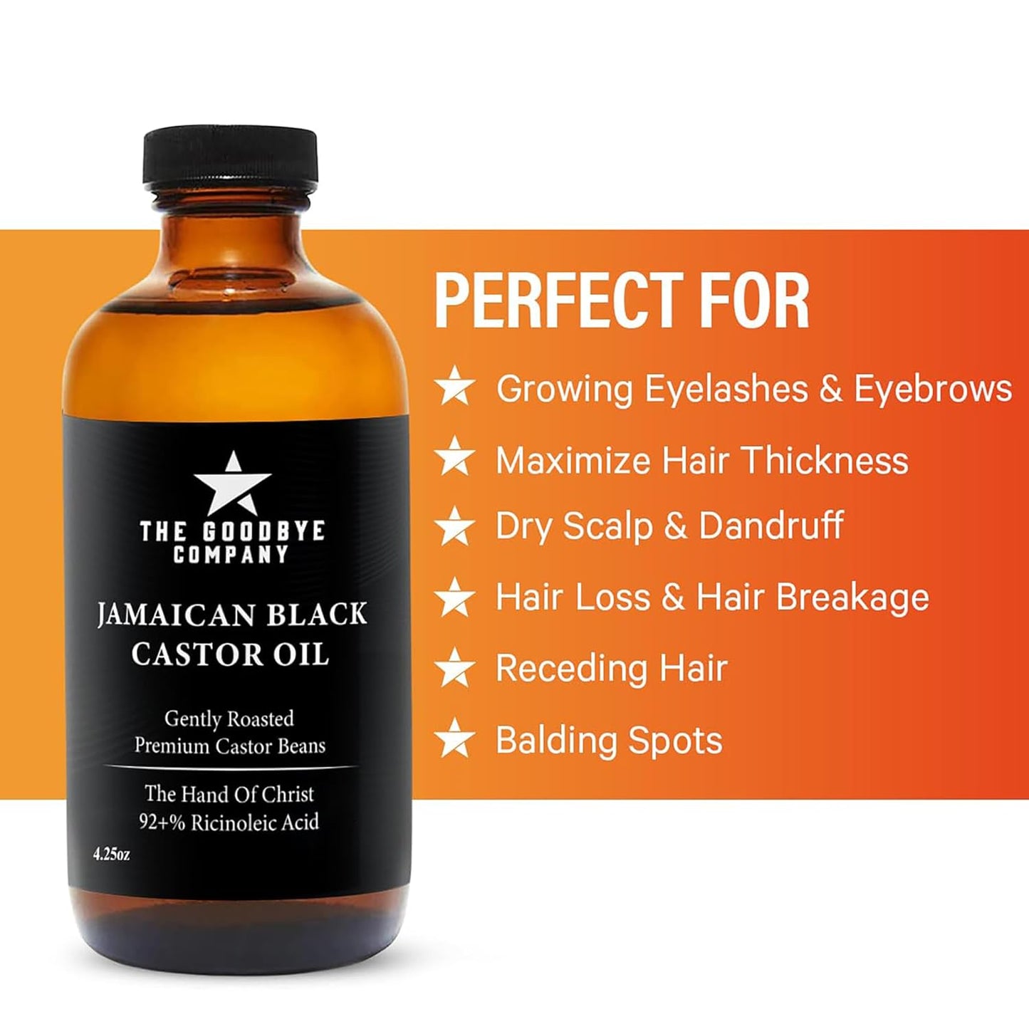 The Goodbye Company Black Castor Oil – (120mL / 4.25oz) – Cold-Pressed & Unrefined – 100% Pure & Hexane-Free – Glass Bottle – Nourishing Oil for Eyebrow, Eyelash & Hair Growth