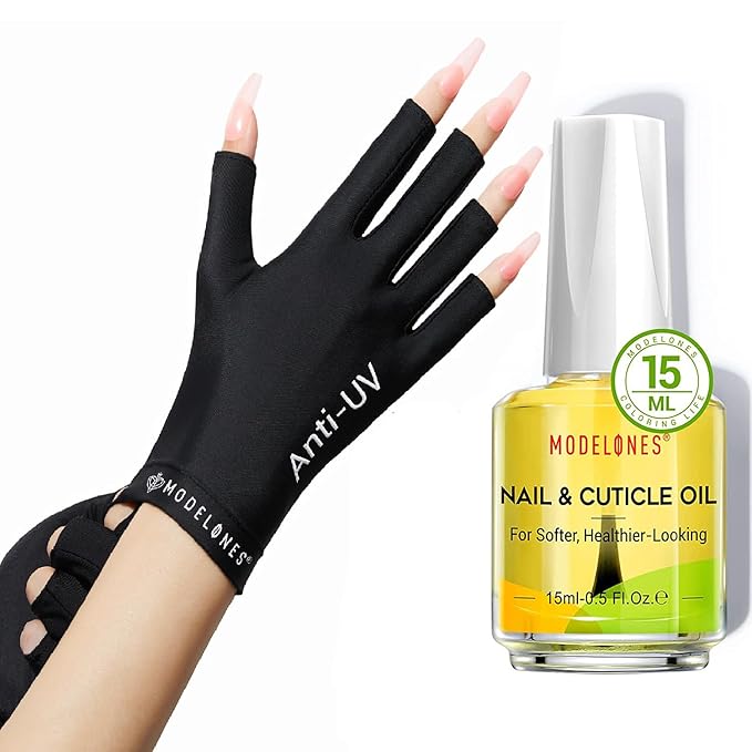modelones UV Gloves and Cuticle Oil, 15ml Nail & Cuticle Care Strengthener Oil Vitamin E + B Fragrance-Free Cuticle Revitalizing Oil for Nail Growth and Gel Nail Polish