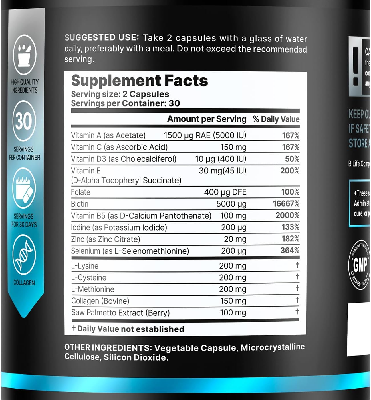 Men’s Hair Growth Supplement – Biotin & Collagen Hair Vitamins for Men – Thicker, Fuller Hair, Nail & Scalp Support – Hair Loss Supplement with Zinc, Selenium & Vitamins A C D E – 60 Capsules