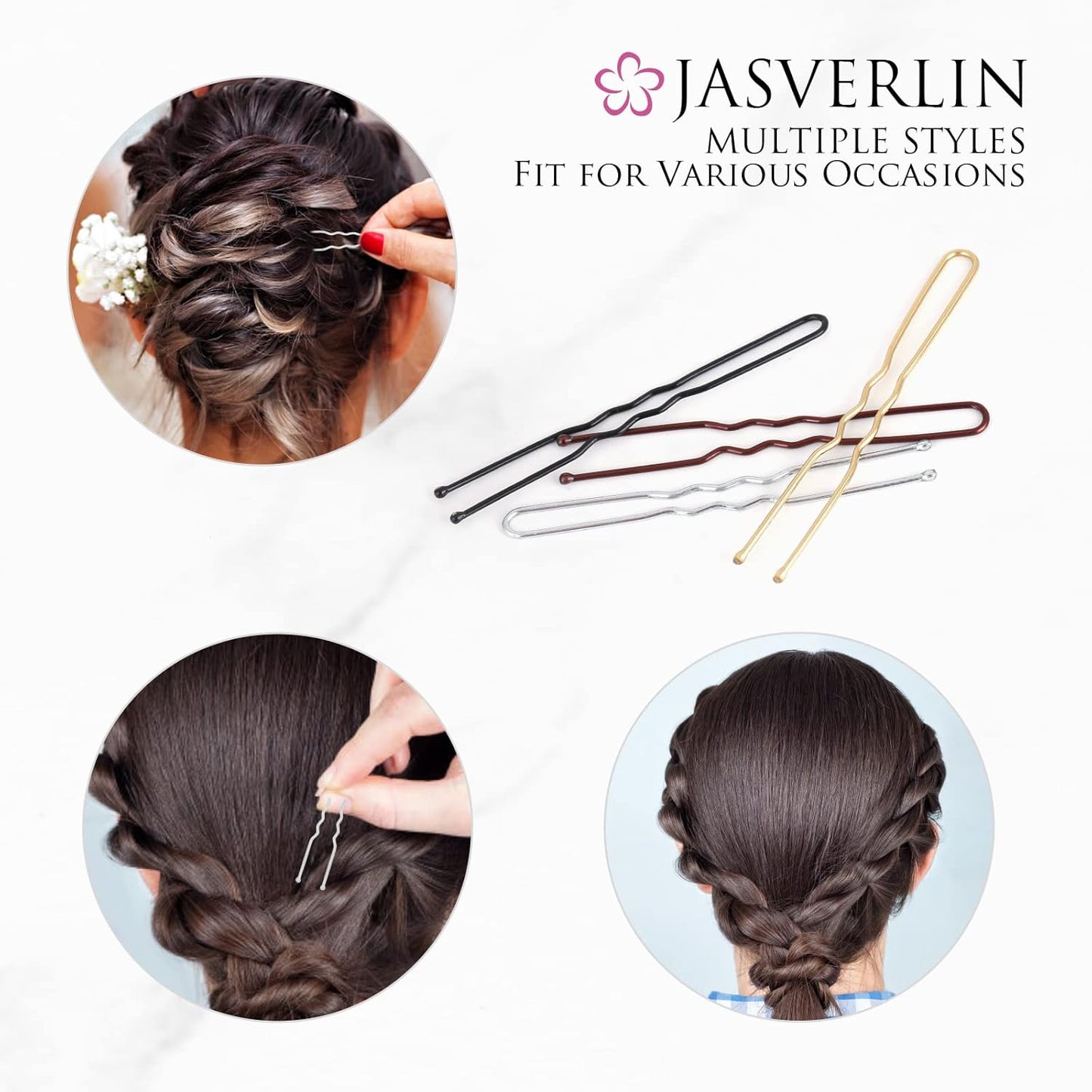 U Shaped Hair Pins Silver, Bun Bobby Hairpin for Women Long Large White Ballet Dance Wedding Box Container 2.4in 100 pcs