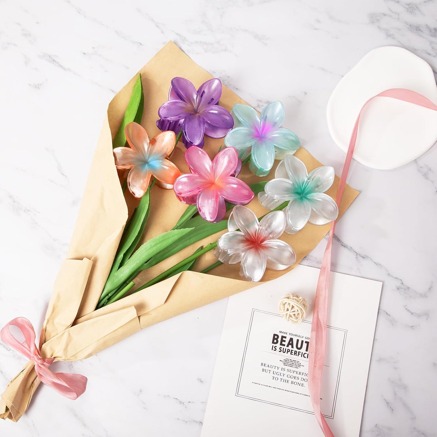 Hawaiian Flower Hair Claw Clips for Women, Plumeria Hair Clips, Cute Summer Beach Hair Accessories