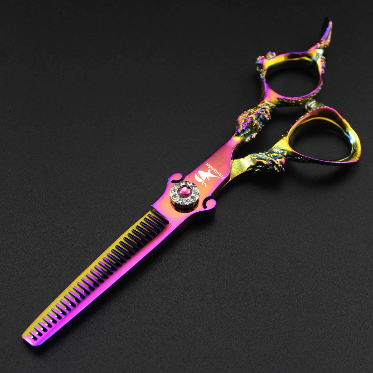 6.0" Professional Japan 440C Hair Cutting Shears - Salon Hair Blending/Thinning/Texturizing Scissor for Barber or Home Use A-rainbow