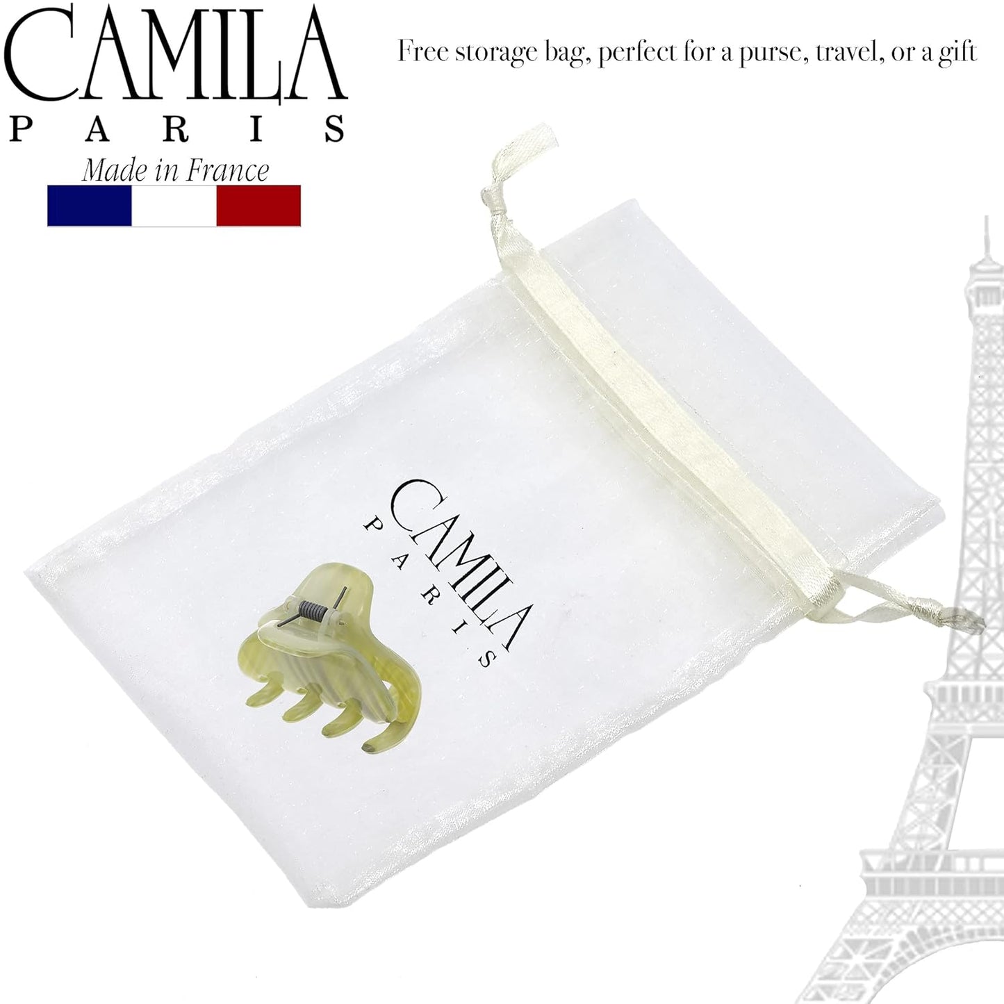 Camila Paris CP3196 French Hair Clip for Women, Small, Gray and Green 2 inches Girls Hair Claw Clips Jaw Fashion Durable Styling Hair Accessories for Women, Strong Hold No Slip Grip, Made in France