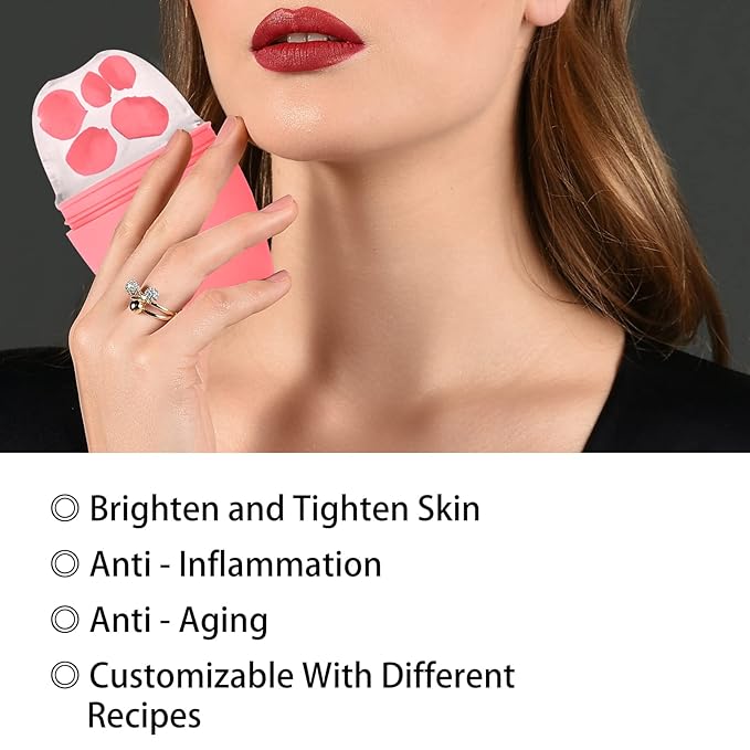 Ice Roller for Face, Silicone Ice Roller Facial Ice Mold to Brighten Skin Enhancing Natural Glow, Reusable Ice Roller for Face & Eye Puffiness Relief, Face Roller Skin Care for Neck, Pink