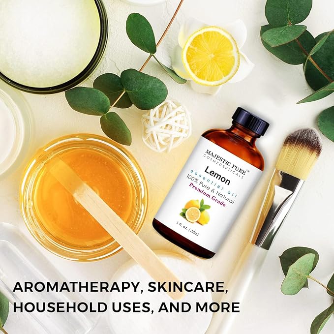 Majestic Pure Lemon Essential Oil | 100% Pure and Natural Lemon Oil | Premium Grade Essential Oils for Hair Care, Home Diffusers, Skin, Aromatherapy, Massage and Humidifiers | 1 Fl Oz