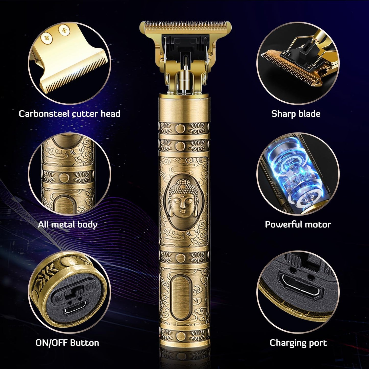 Hair Clippers for Men, Professional Cordless Rechargeable Beard Trimmer Gold Kit with Guide Combs