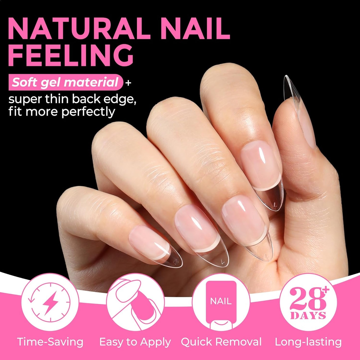 UNA GELLA Almond Nail Tips, 216pcs Pointed Almond Gel Nail Tips Pre-shape Half Matte Full Cover Clear Acrylic Soft Gel Fake Nails for Nail Extension Nail Art 12 Sizes