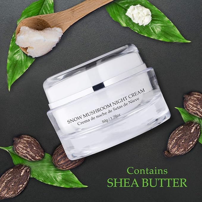 Vivo Per Lei Snow Mushroom & Peony Night Moisturizer - Anti Wrinkle Cream for Sensitive Skin - Anti Aging Night Cream with Shea Butter & Collagen - Paraben Free Moisturizer for Skin Woes - 50g