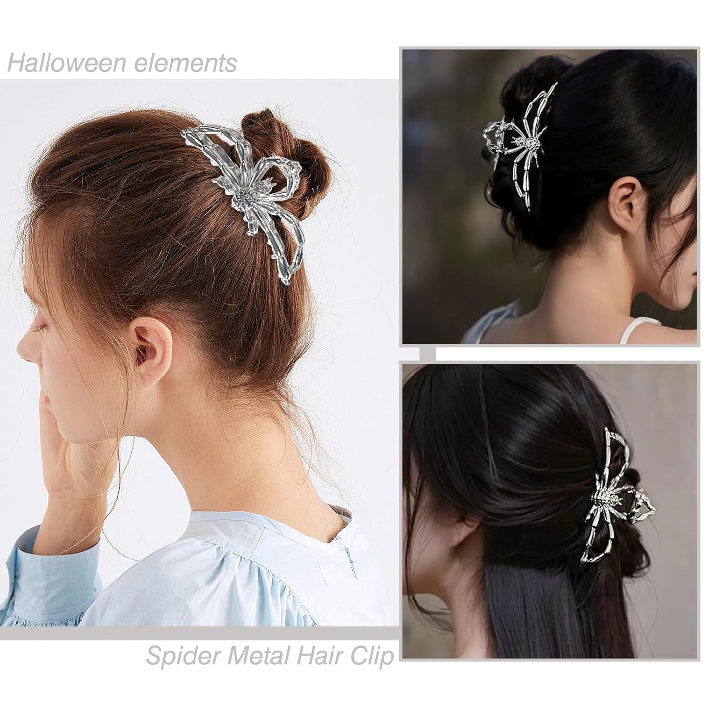 Halloween Spider Hair Claw Clips-Metal Silver Alloy Hair Clips Nonslip Terror Spider Strong Hold Hair Jaw Clips Punk Gothic Catch Clips for Women Thick or Thin Hairs Hair Accessories-Spider Style 1