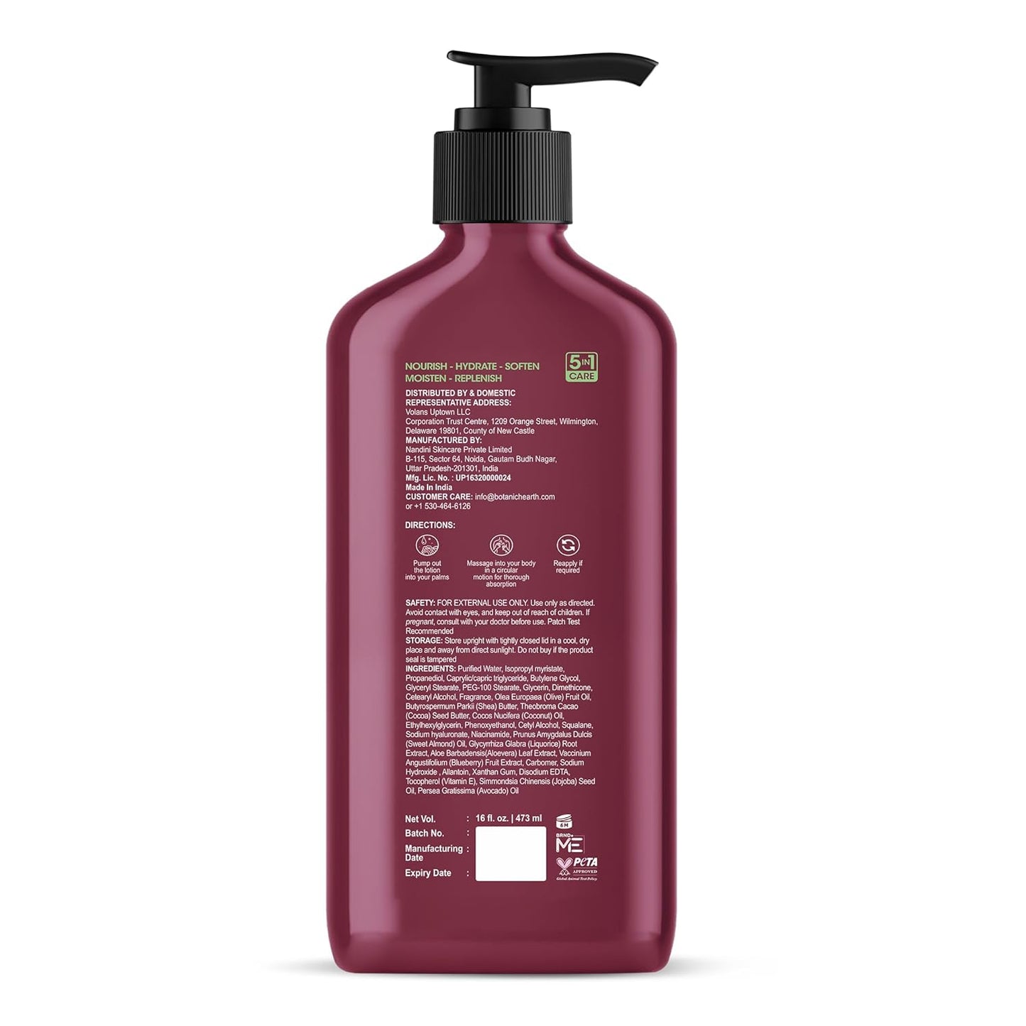 Botanic Hearth Blueberry & Plant Squalene Body Lotion | with 5 Oil Blend & Butters, Deep Moisturizing & Nourishment, 5-in-1 Care, No Parabens or Mineral Oil, 16 fl oz / 473 ml