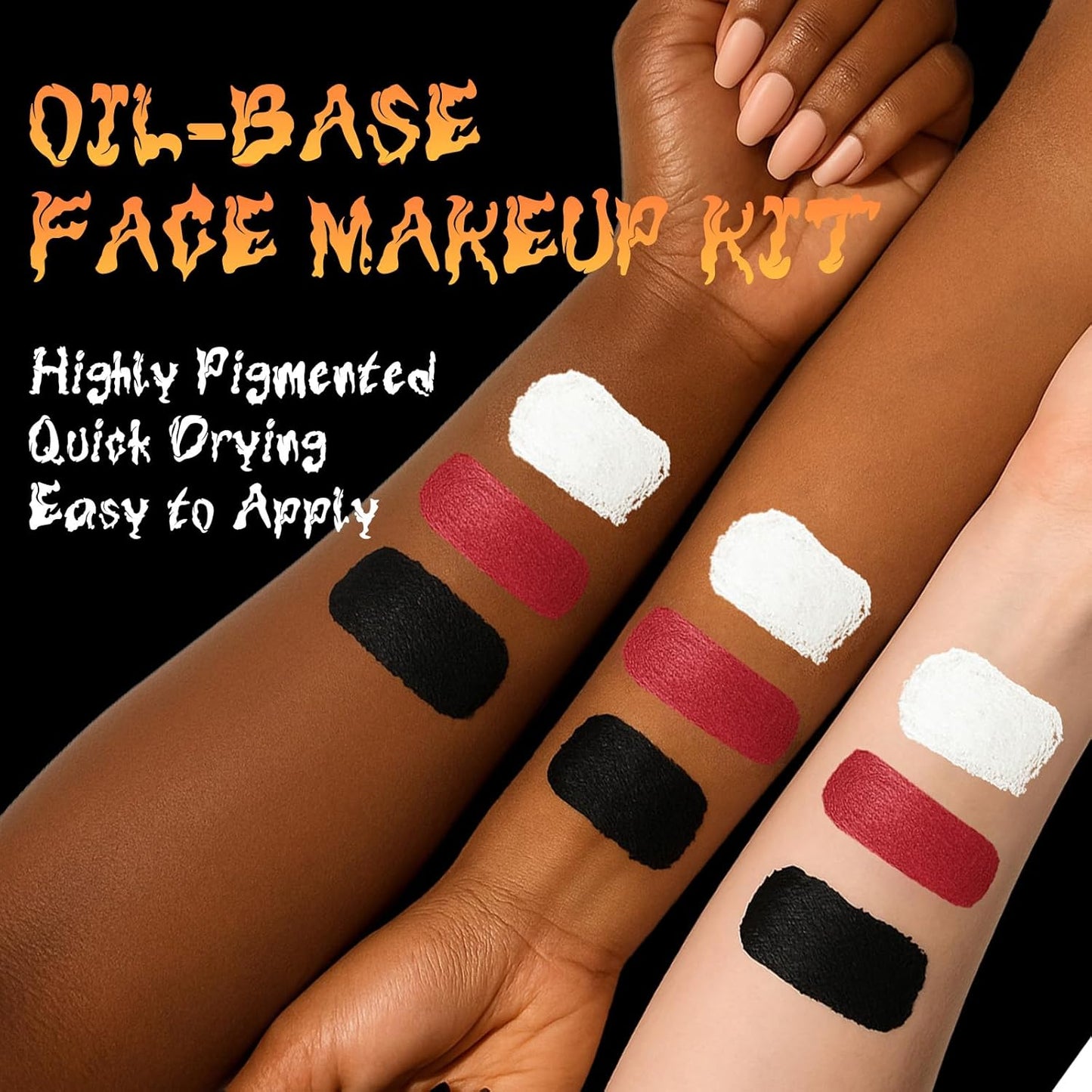 Red Black and White Face Body Paint Set, Highly Pigmented Clown Makeup Kit, Professional Face Paint for Halloween Skeleton Cosplay Joker Vampire Zombie Ghost SFX Makeup