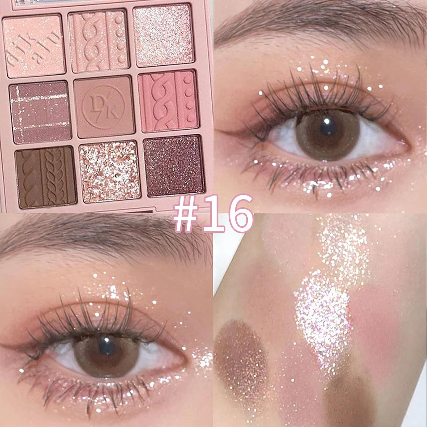 Erinde 9 Colors Eyeshadow Palette, Matte Shimmer Glitter Eye Shadow Makeup Palette, Highly Pigmented Long Lasting Waterproof, Natural Neutral Nude Eyeshadow Makeup Pallet, Pink Purple Rose